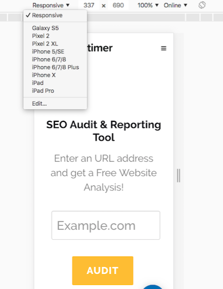 Chromeブラウザでモバイルを表示する場所