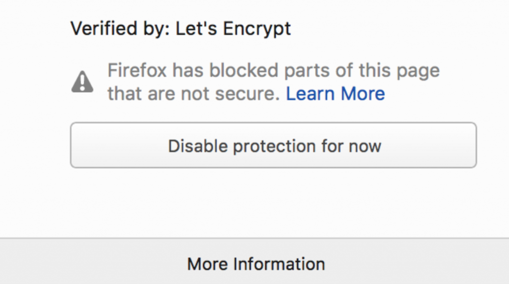 Firefox Warnmeldung zu gemischten Inhalten für Benutzer