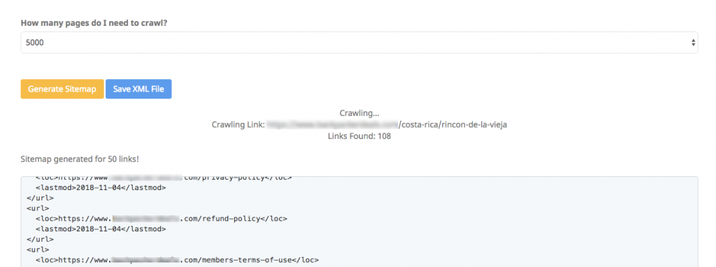 seoptimer.com gerador de sitemap mostrando rastreamento das páginas para gerar sitemap