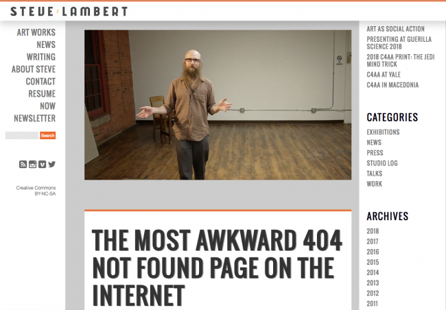 404-Fehlermeldungsbeispiel von der Steve Lambert Webseite