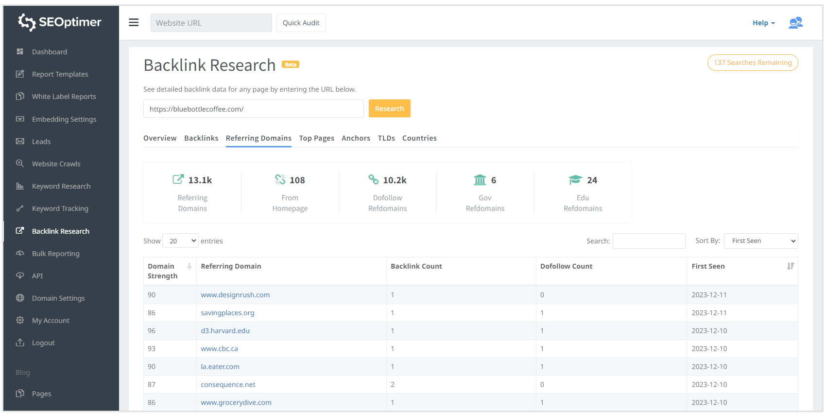 backlink research tool referring domains