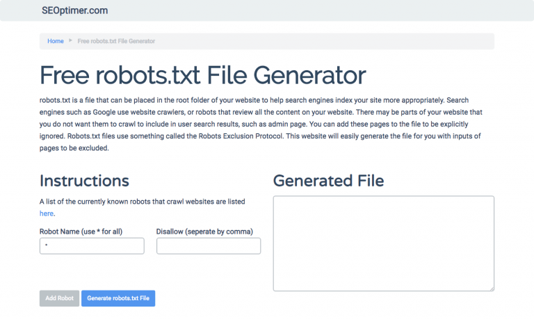 Generar robots.txt SEOptimer