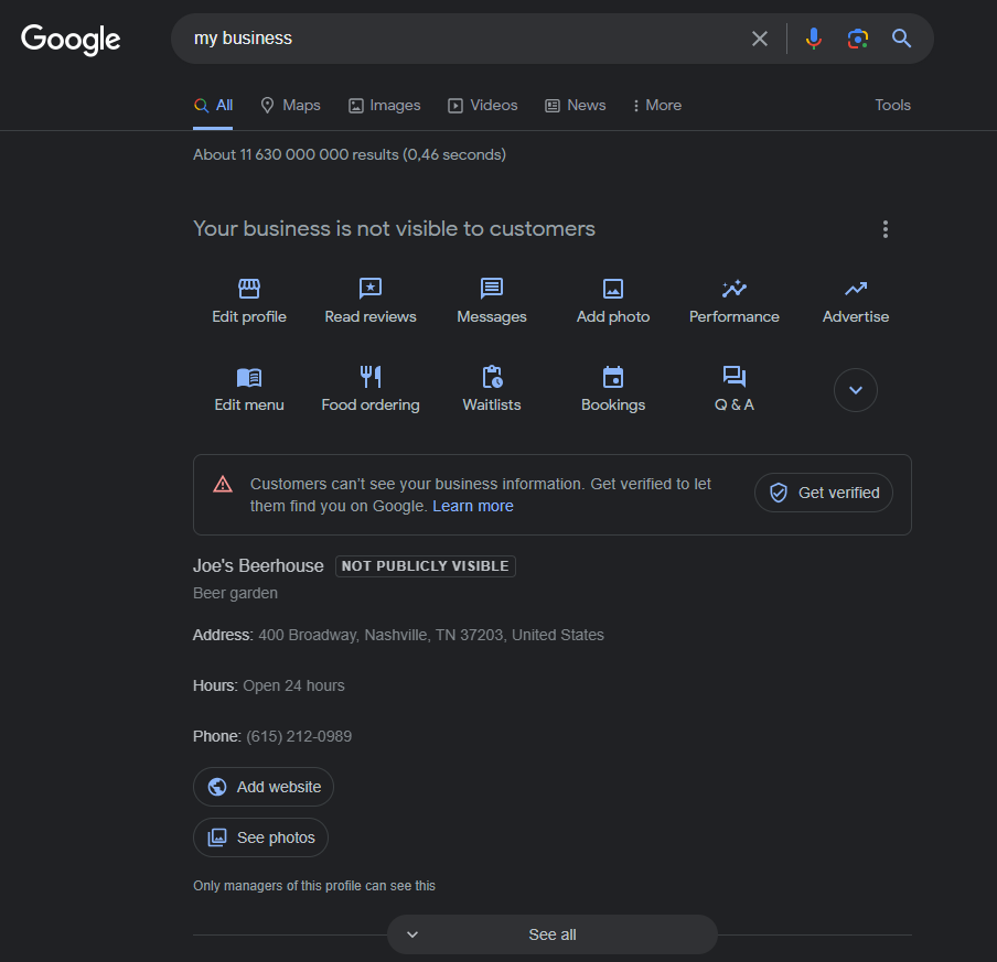 Google My Business-Dashboard
