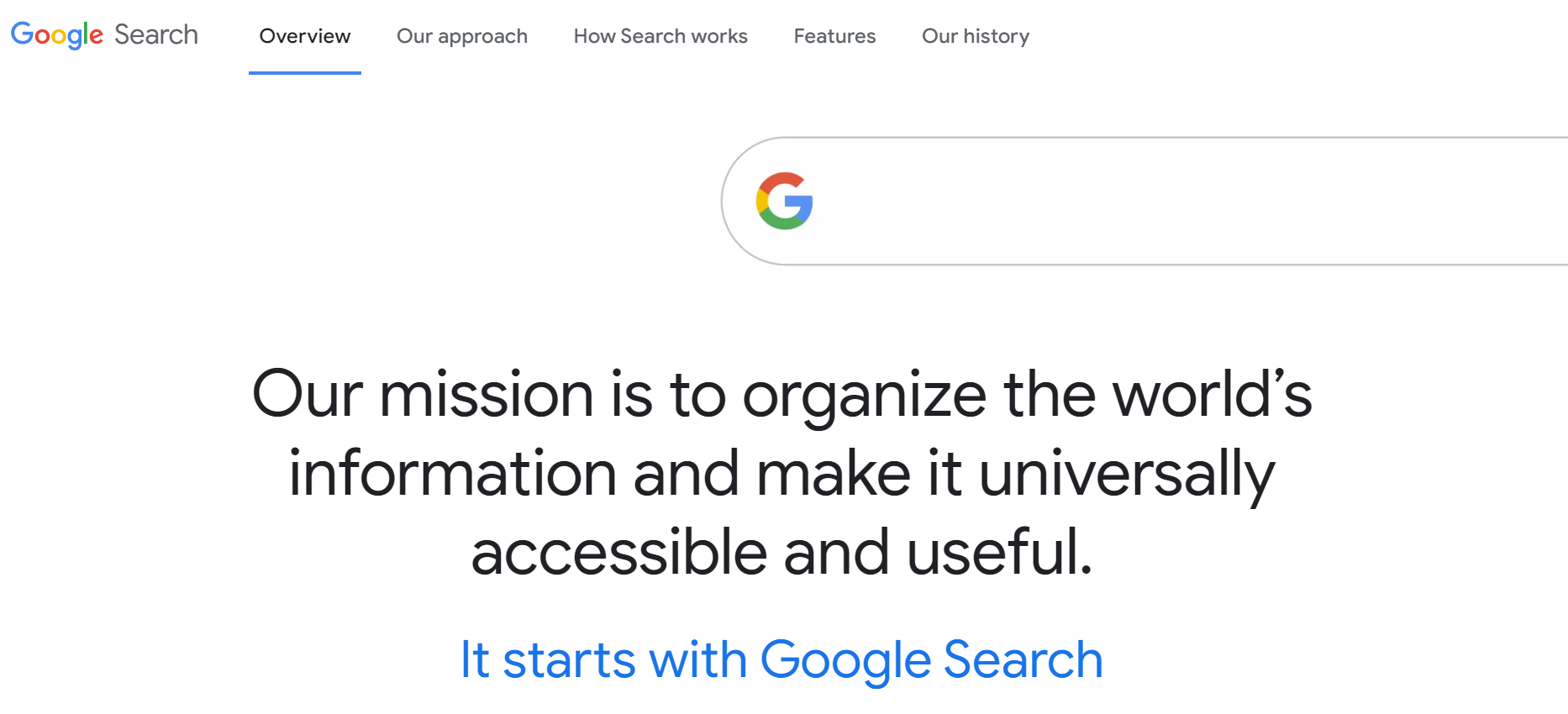 dichiarazione di missione di Google