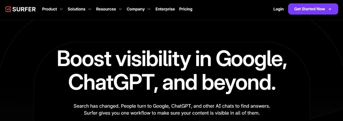 Surfer SEO hjemmeside