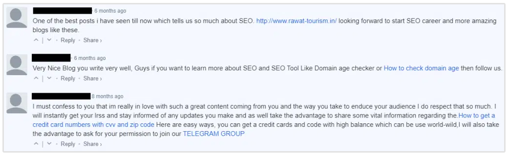 Komentarze na blogu z linkami